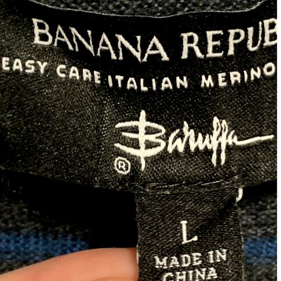 Men's BANANA REPUBLIC L V-Neck Sweater Gray Blue Italian Merino Wool Baruffa - Picture 3 of 8